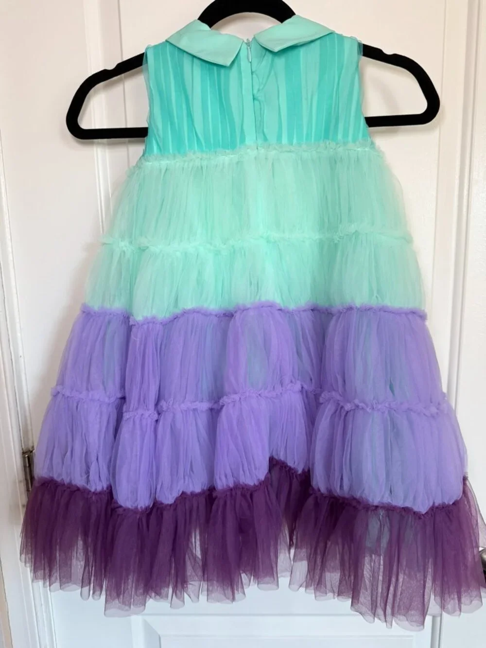 Italian Boutique Girls Colorblock Tulle Tiered Dress Peter Pan Collar Size 5-6